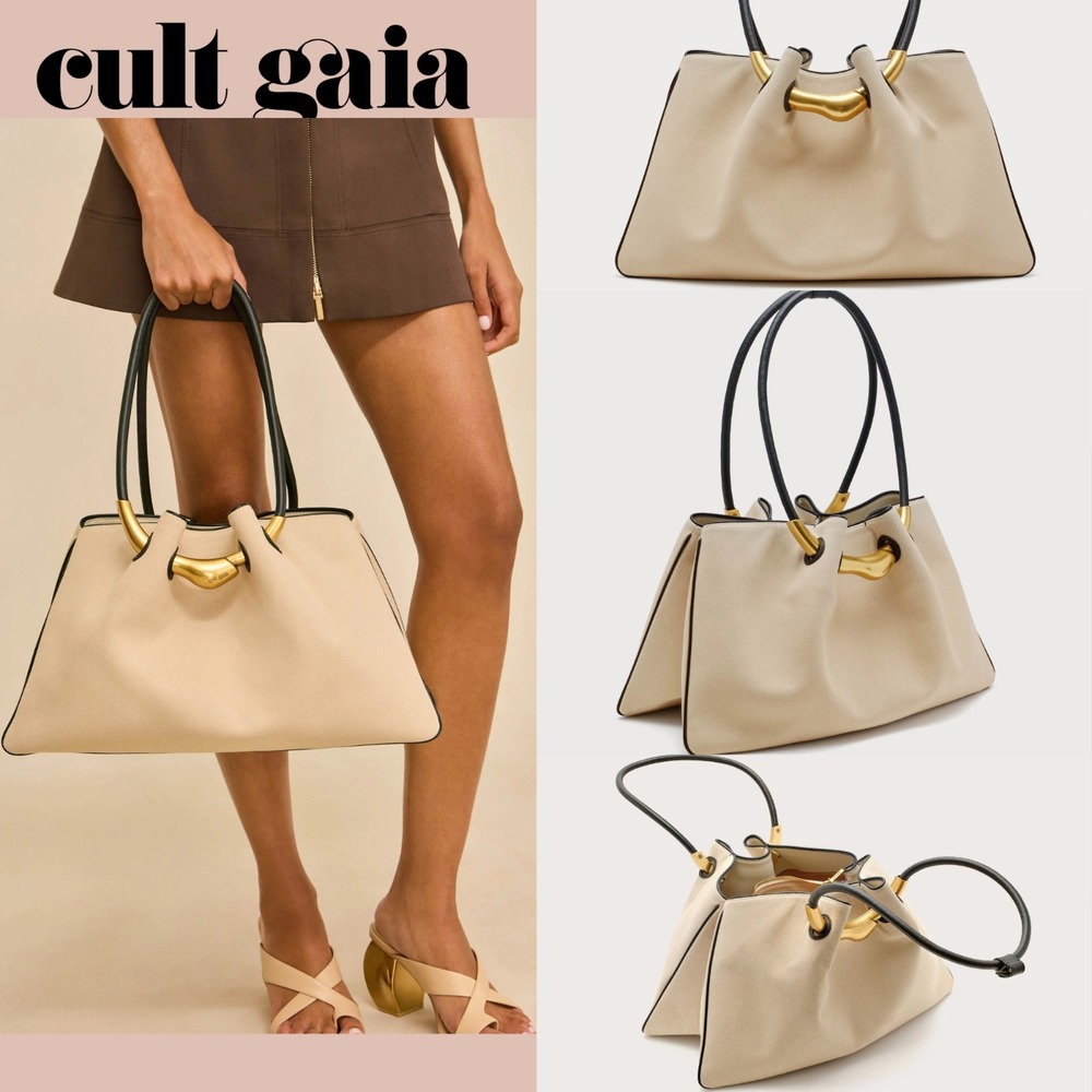 NWT $598 Cult Gaia ASA Canvas & Leather Satchel Large Bag in Beach Nude